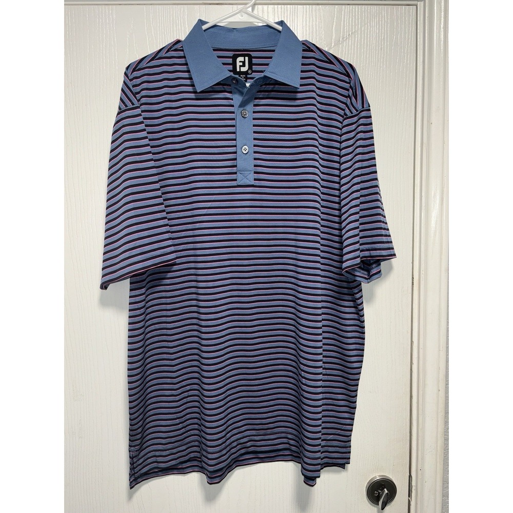 FootJoy Polo‎ Shirt Extra Large Blue Pink Striped Golf Performance FJ Mens